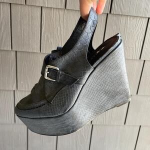 Chunky platform wedges black leather croc oxford loafers indie sleaze | Size 8.5